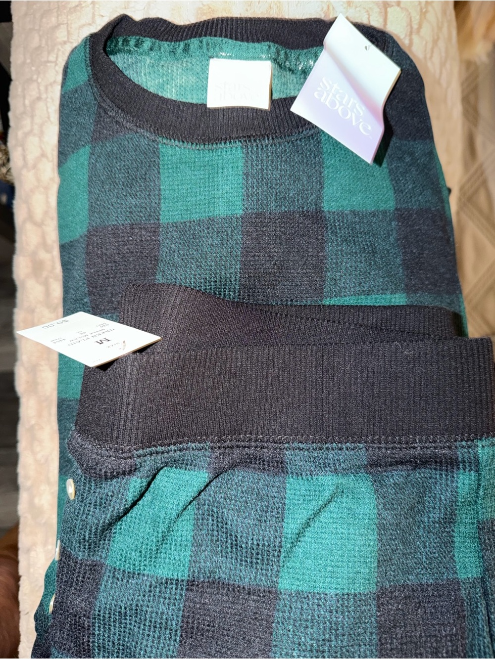 Plaid Knit Sweater and Pants Set in Teal and Black